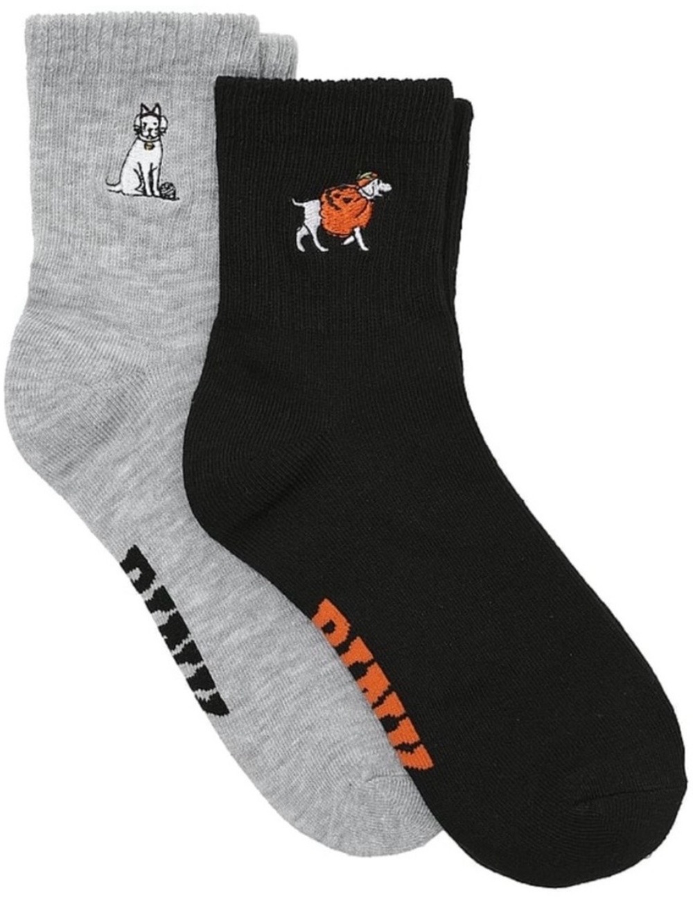 Women’s Quarter Sock 2-Pack — Black & Gray with Embroidered Motifs